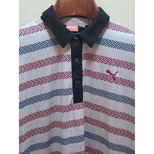 Puma Golf Polo Shirt Mens‎ Medium White Black Checkered Stripe Cool Cell Tech